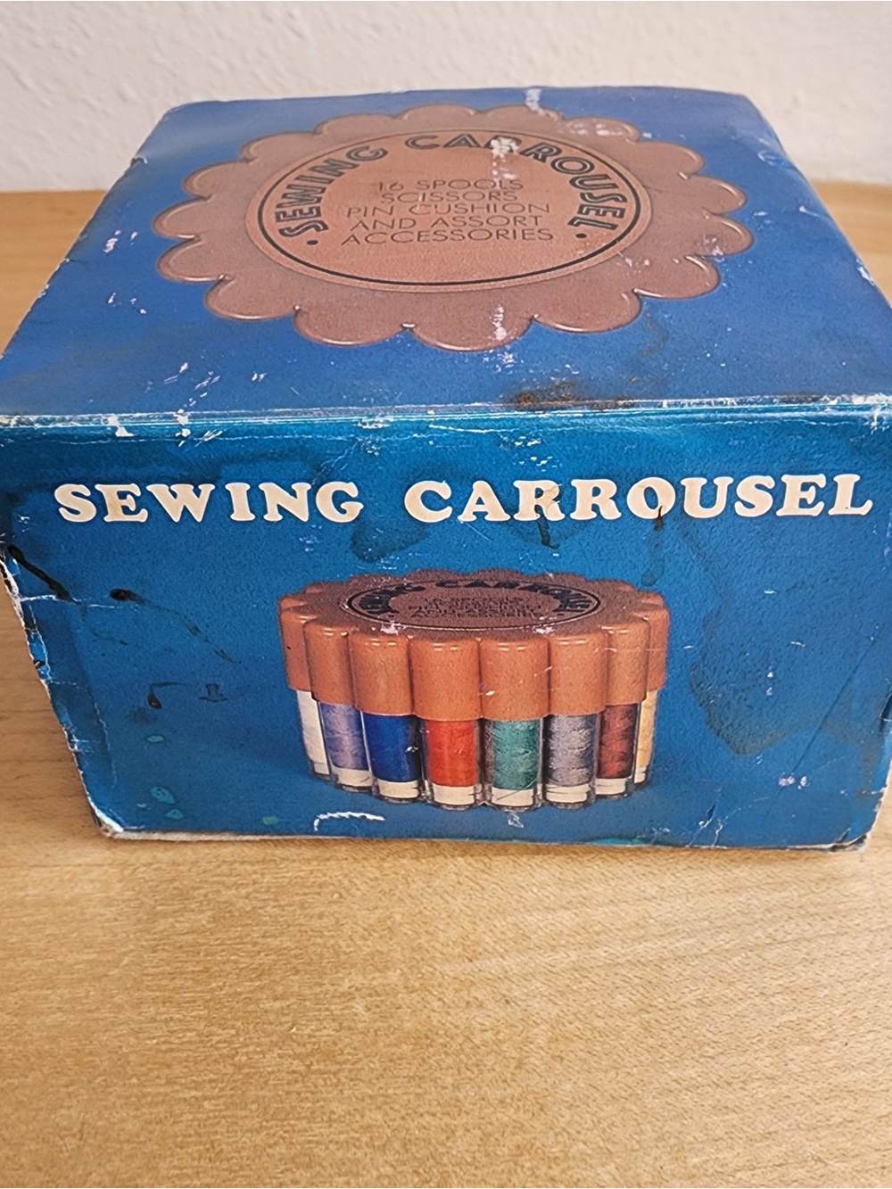 NOS Vintage Sewing Carousel 16 Spools Thread Holder Caddy w/ Box Taiwan